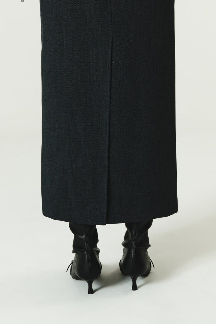 KIMMATIN Foldover Twill Wool Skirt — Gray