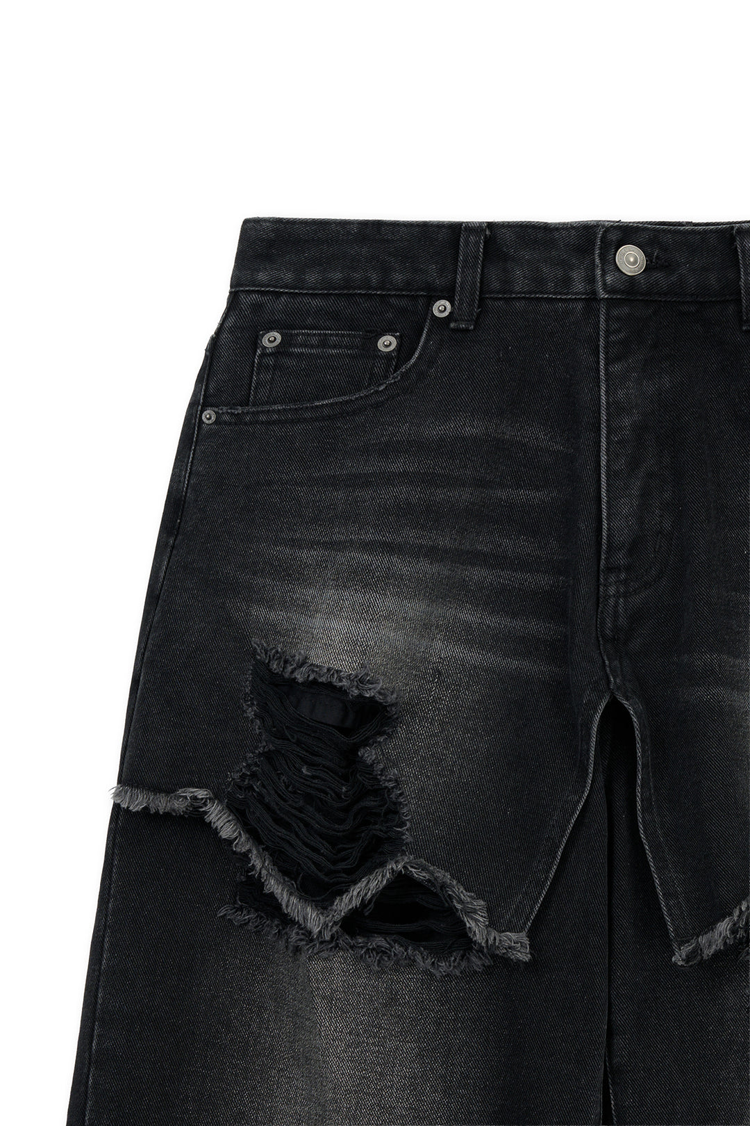 Matin Kim Front Layered Distressed Denim — Black