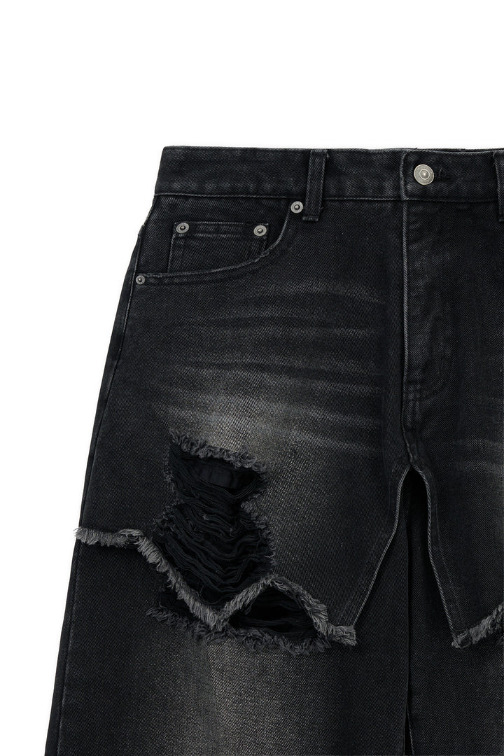 Matin Kim Front Layered Distressed Denim — Black