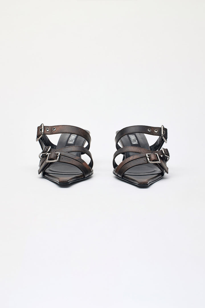 KIMMATIN Buckle Strap Sandal Heels — Brown