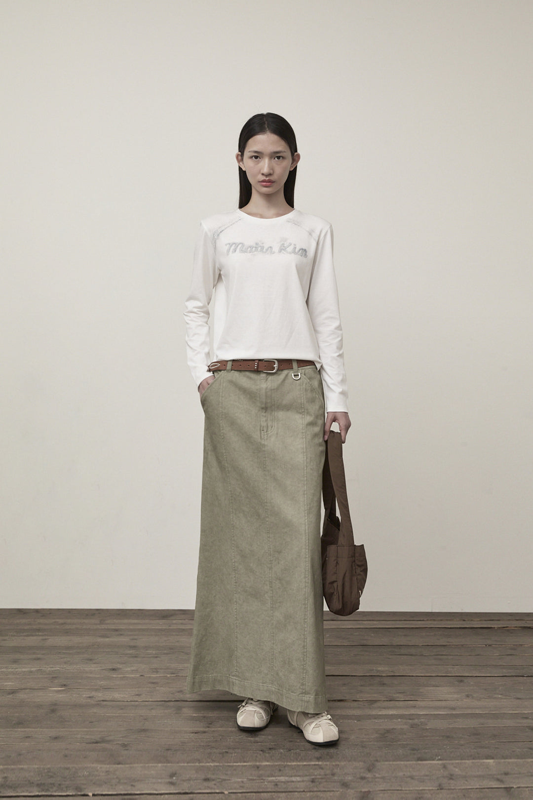 Matin Kim Washed Mermaid Long Skirt Light — Khaki