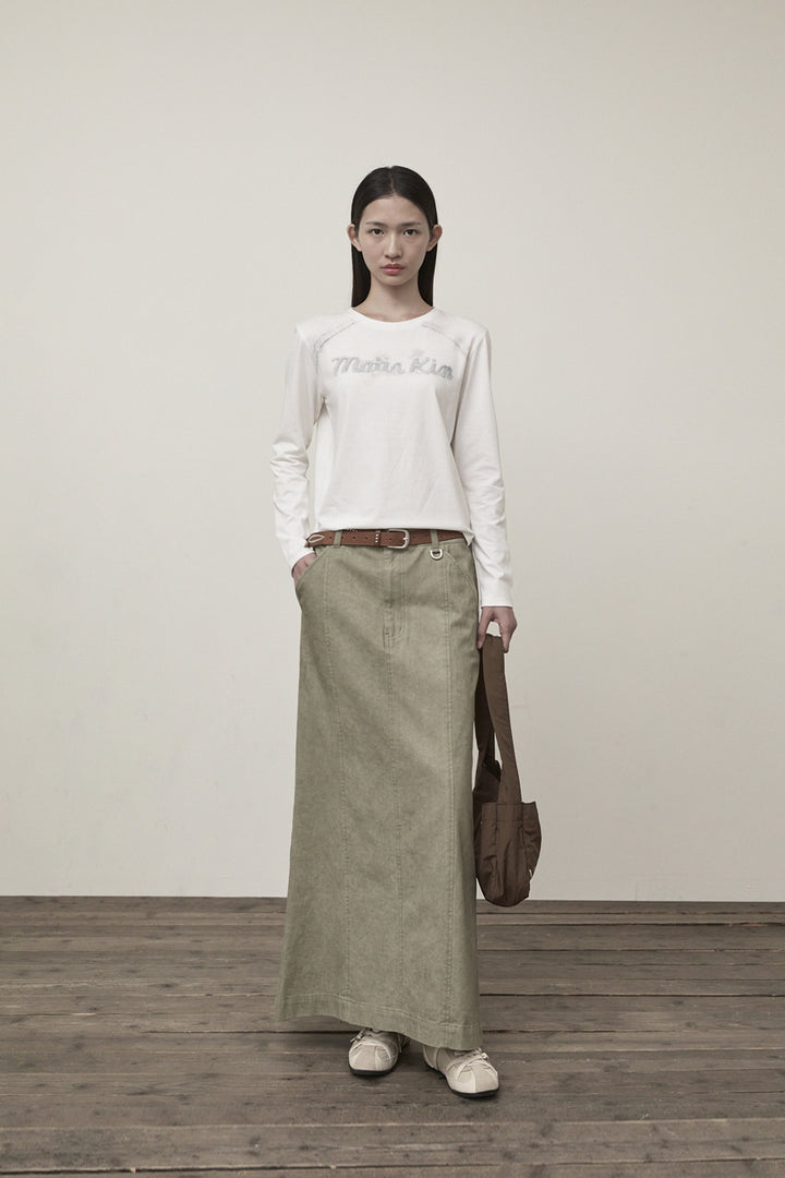 Matin Kim Washed Mermaid Long Skirt Light — Khaki
