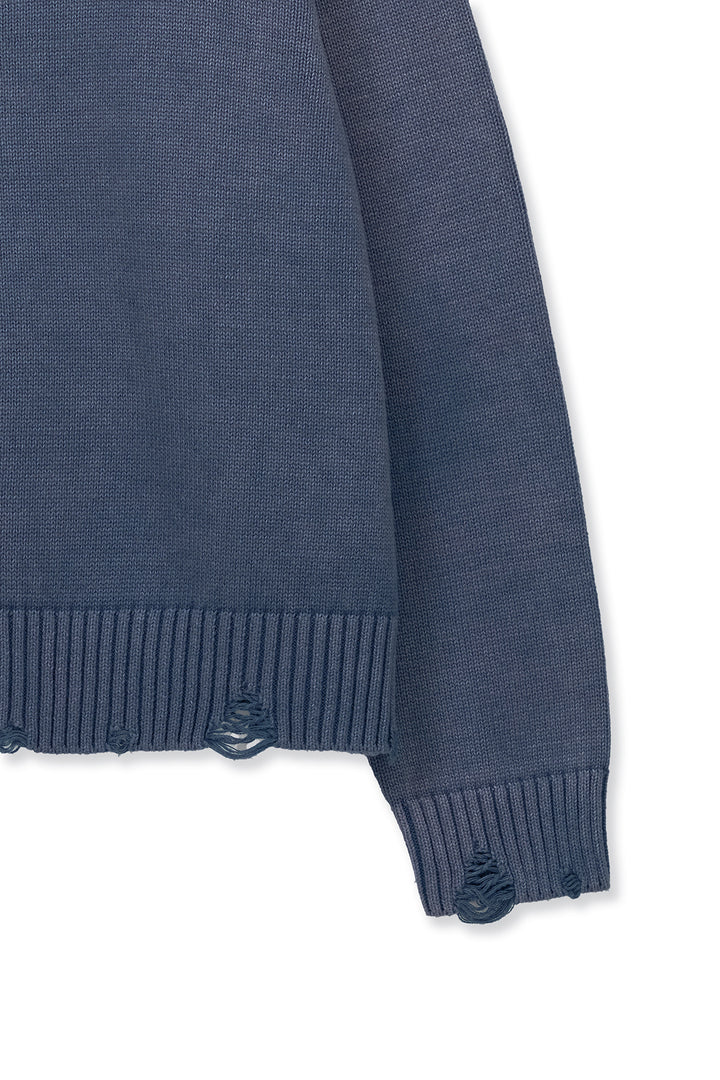Matin Kim Back Logo Line Point Knit Cardigan — Blue