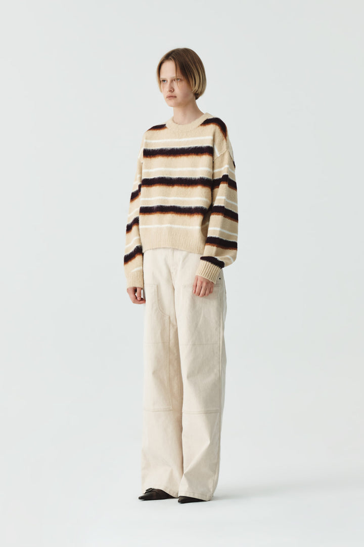 KIMMATIN Multi Stripe Mohair Knit Pullover — Beige