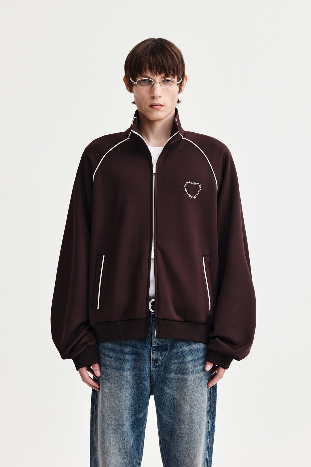 Matin Kim Heart Logo Track Jumper — Brown