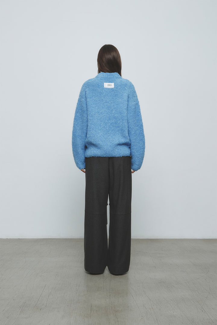 KIMMATIN Volume Neck Boucle Pullover — Blue
