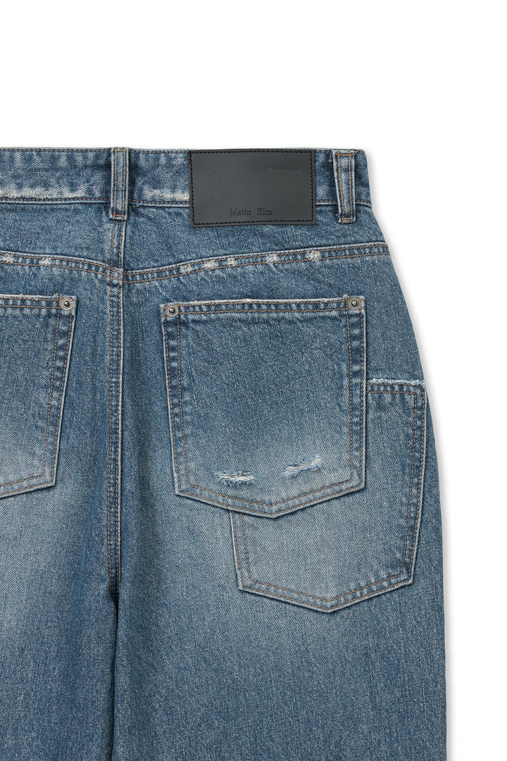 Matin Kim Back Pocket Patch Destroyed Denim — Blue
