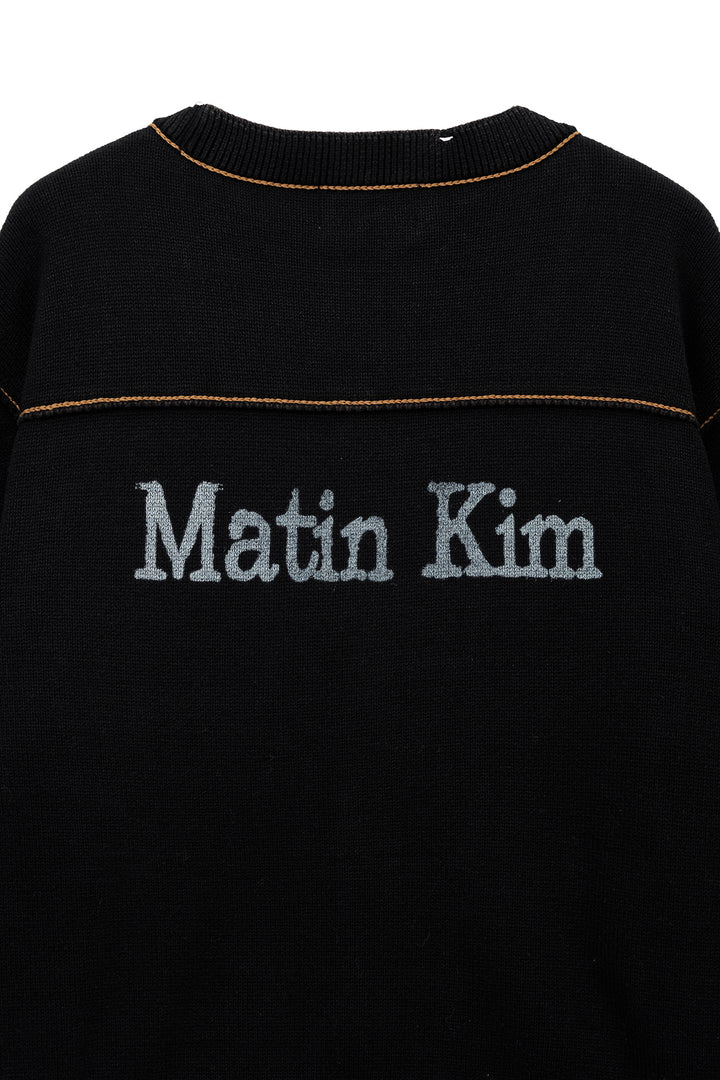 Matin Kim Back Logo Line Point Knit Cardigan — Black