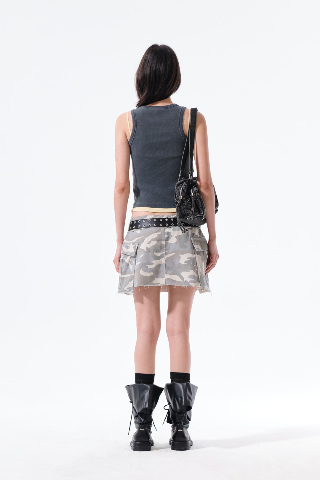 Matin Kim Distressed Sleeveless Logo Top — Charcoal