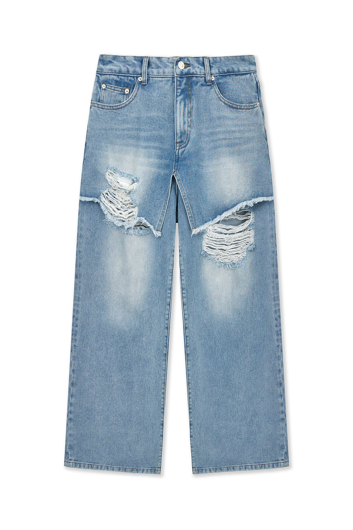 Matin Kim Front Layered Distressed Denim — Blue