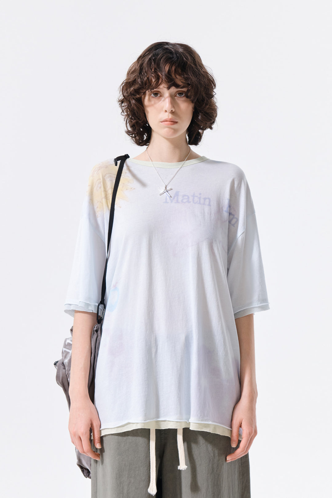 Matin Kim Sketch Graffiti Over Fit Top — Light Blue