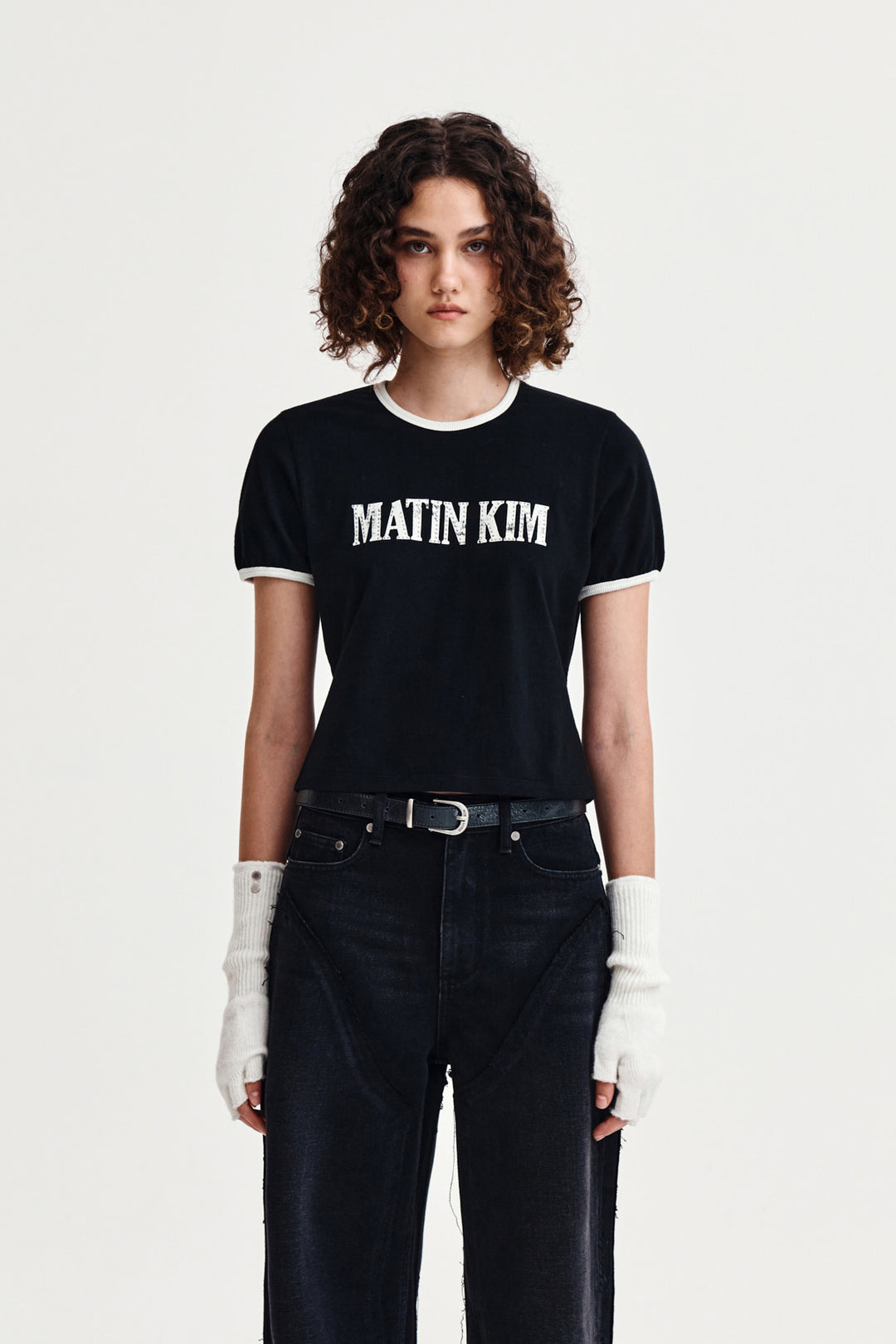 Matin Kim Stud Logo Ringer Top — Black