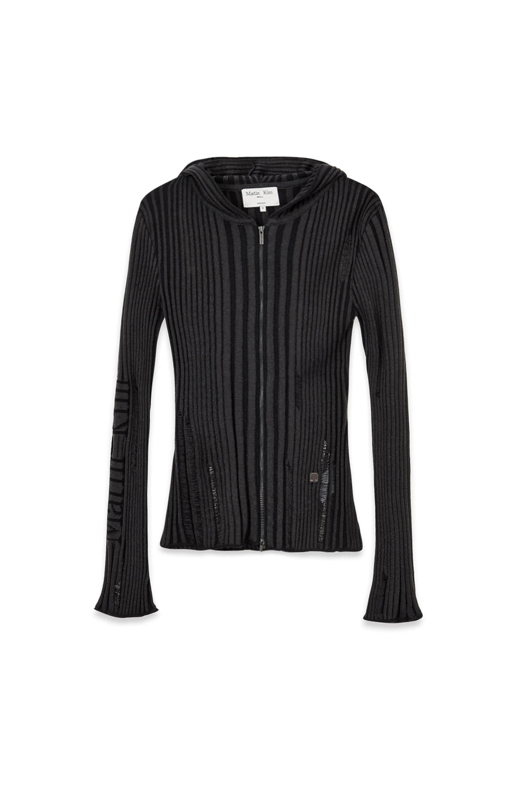 Matin Kim Logo Point Damage Slim Hoody Cardigan — Charcoal
