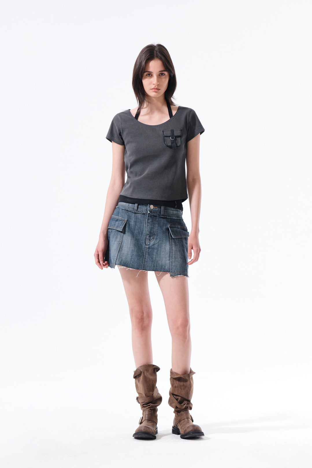 Matin Kim Pocket Point Slim Fit Top — Charcoal