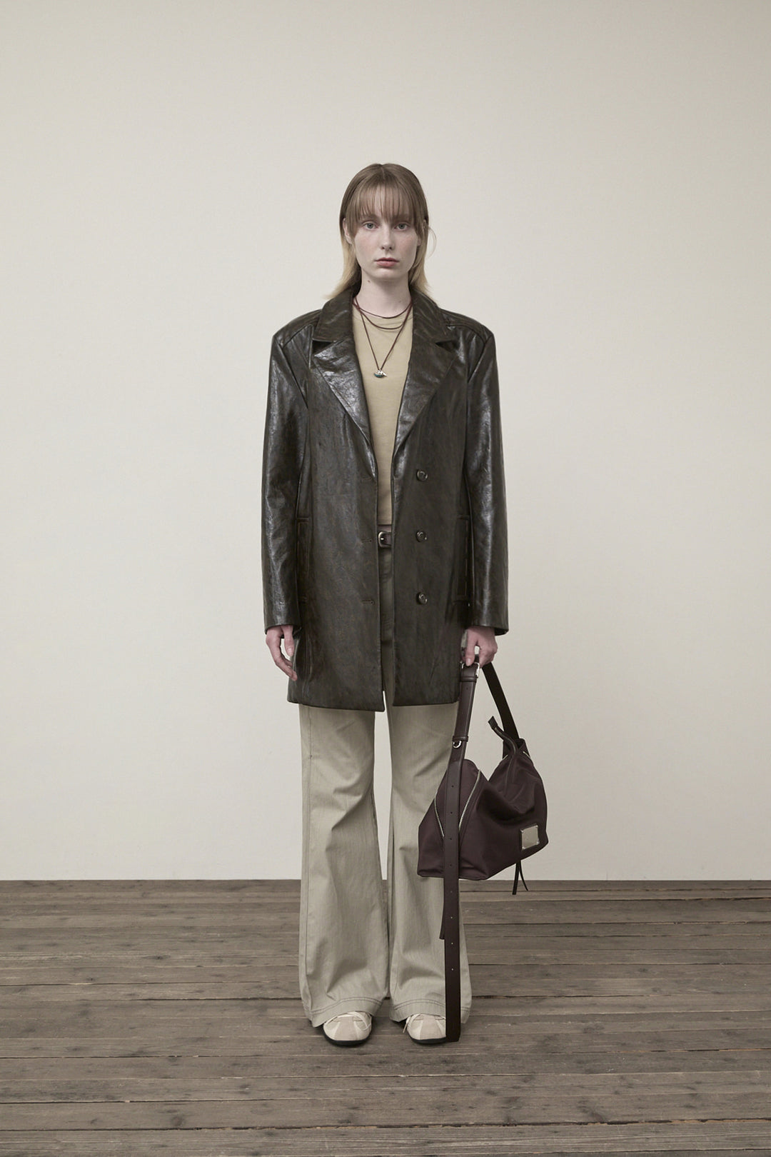 Matin Kim Faux Leather Half Double Jacket — Brown