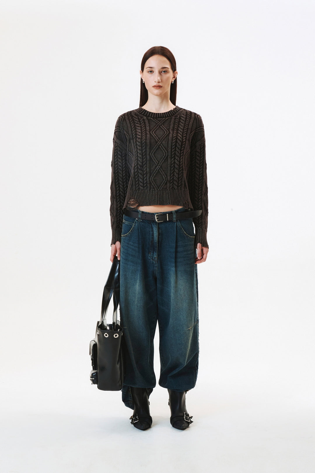KIMMATIN Washed Cable Pullover Dark — Brown