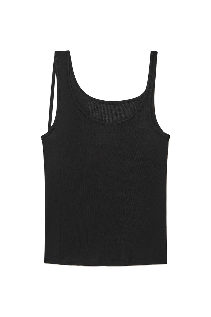 Matin Kim Unbalance Tuck Sleeveless Top — Black