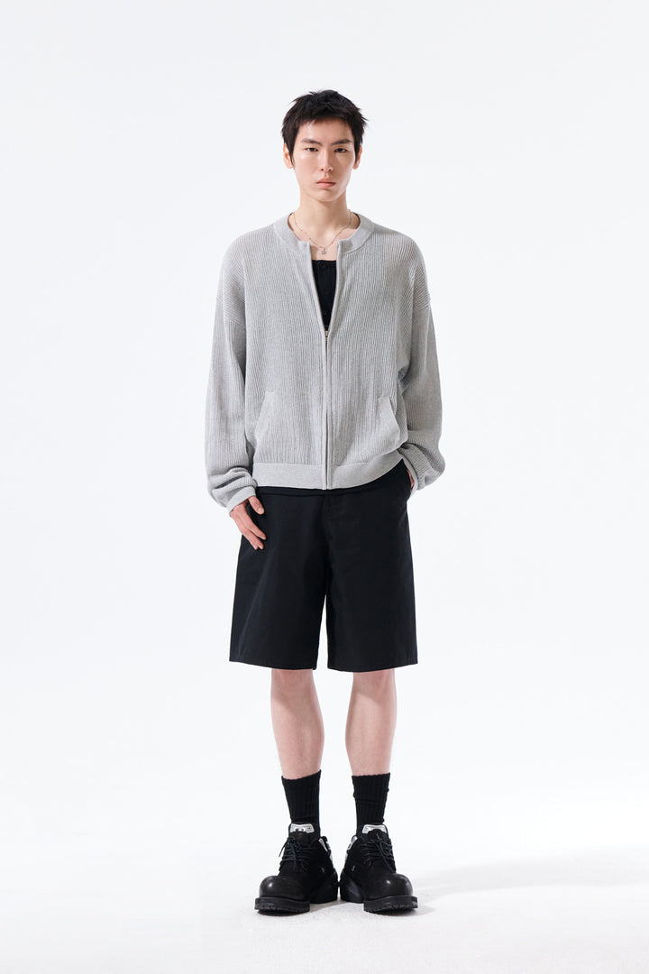 Matin Kim Back Logo Jacquard Mesh Knit Zip — Light Grey