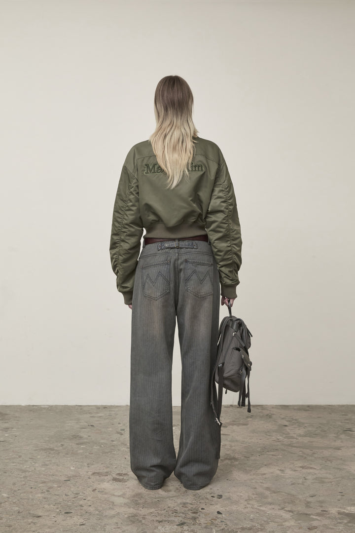 Matin Kim Appliqué Logo Shirring Bomber Jacket — Khaki