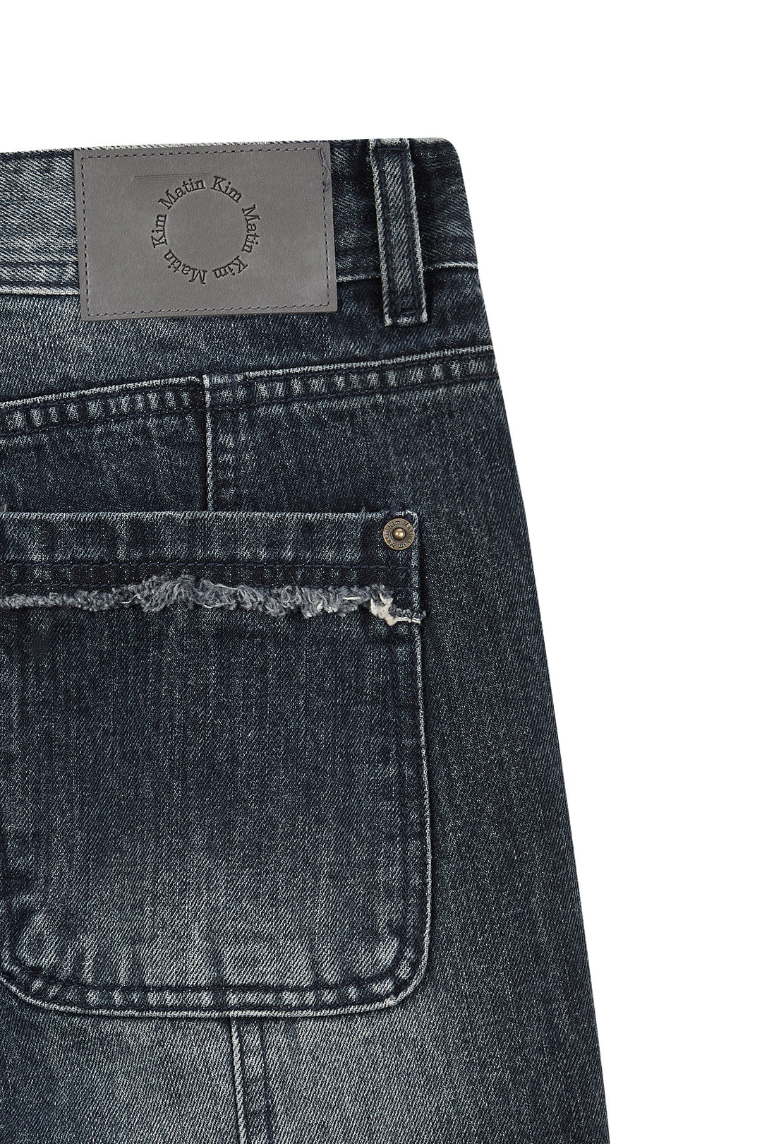 Matin Kim Semi Boots Cut Washed Denim — Navy blue