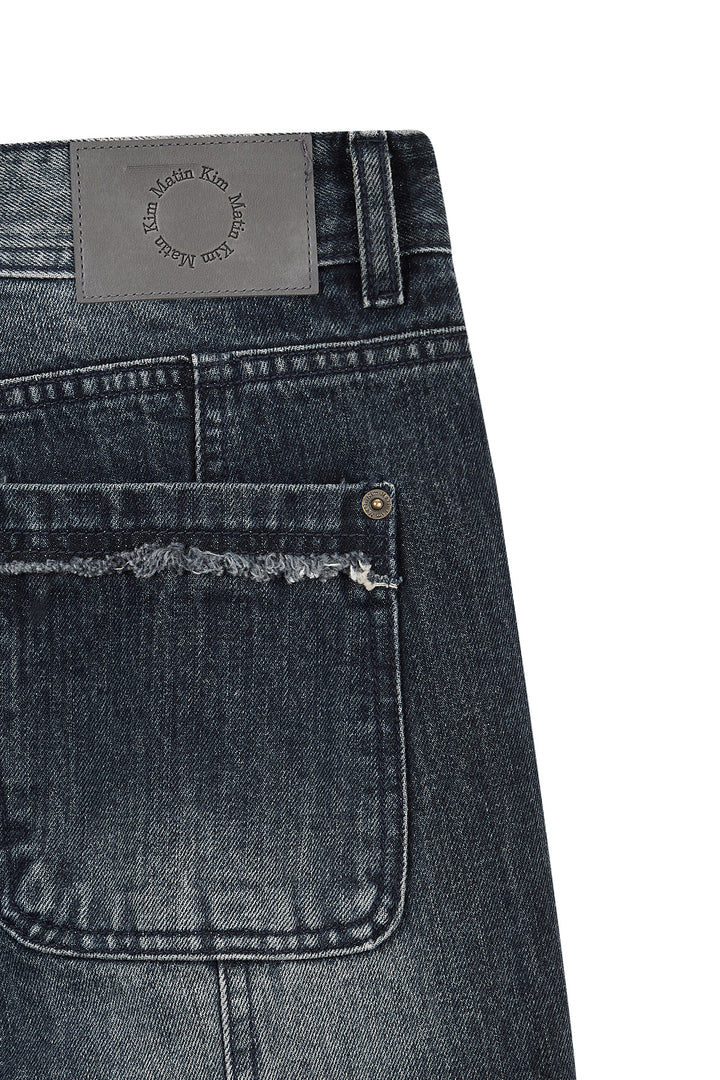 Matin Kim Semi Boots Cut Washed Denim — Navy blue