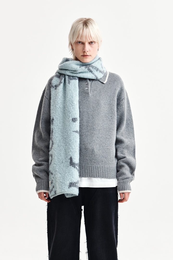 Matin Kim Back Logo Collar Knit Top — Gray