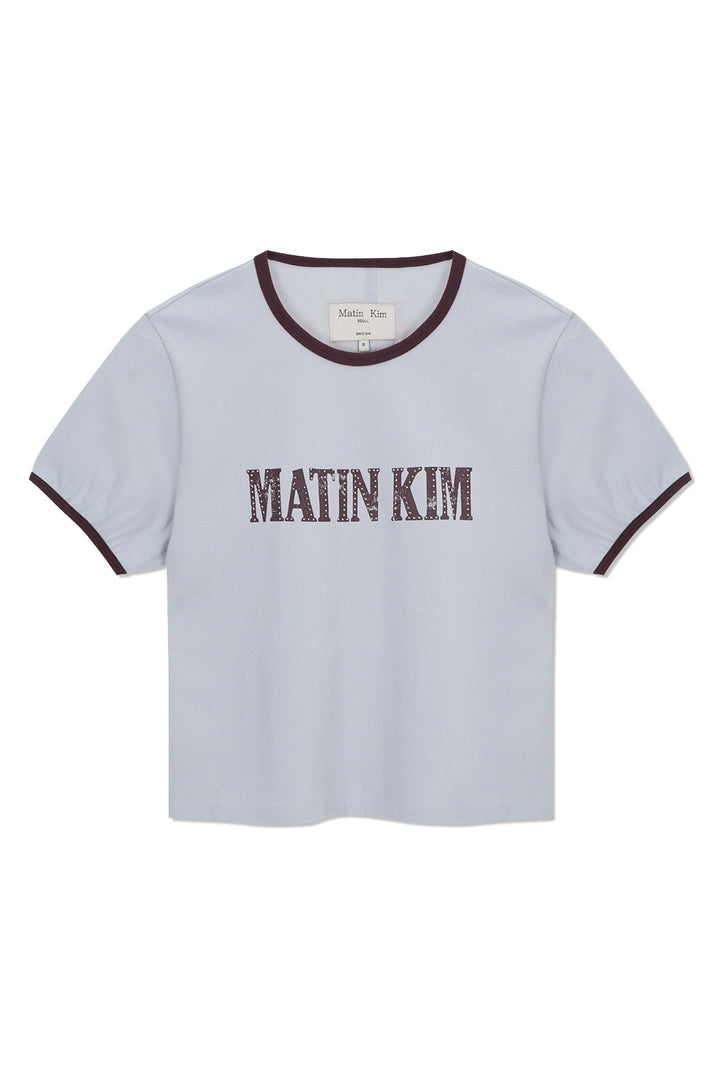 Matin Kim Stud Logo Ringer Top in Smoke — Blue
