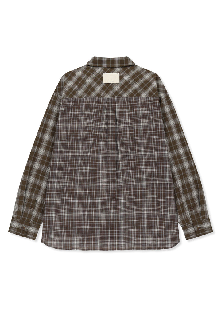 Matin Kim Mixed Check Overfit Shirt — Brown