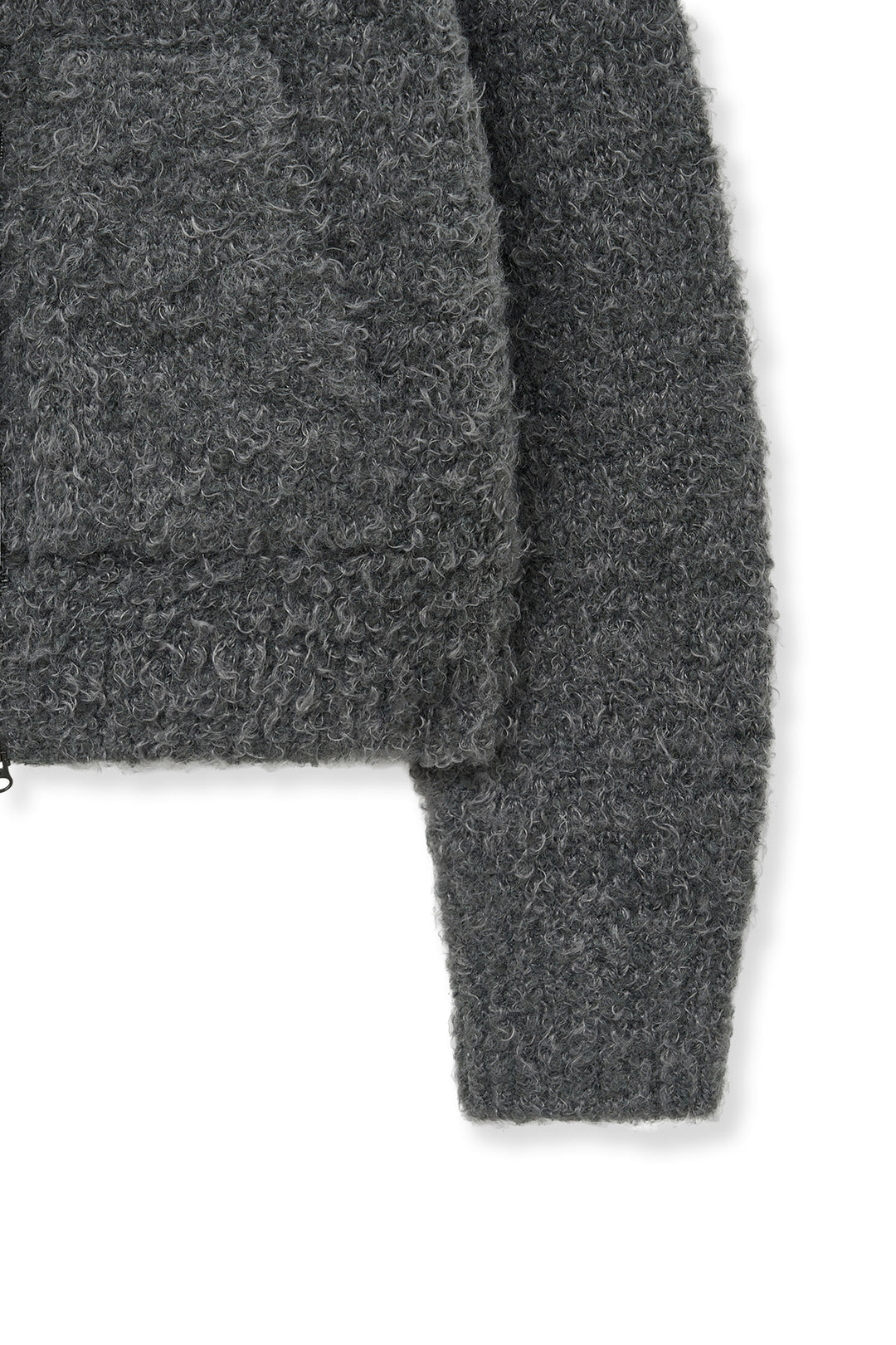 Matin Kim Boucle Knit Zip-Up Cardigan — Charcoal