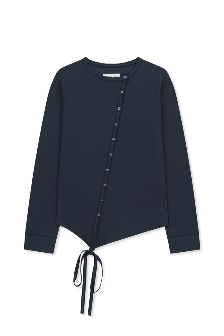 Matin Kim Asymmetric Button Closure Top — Navy blue