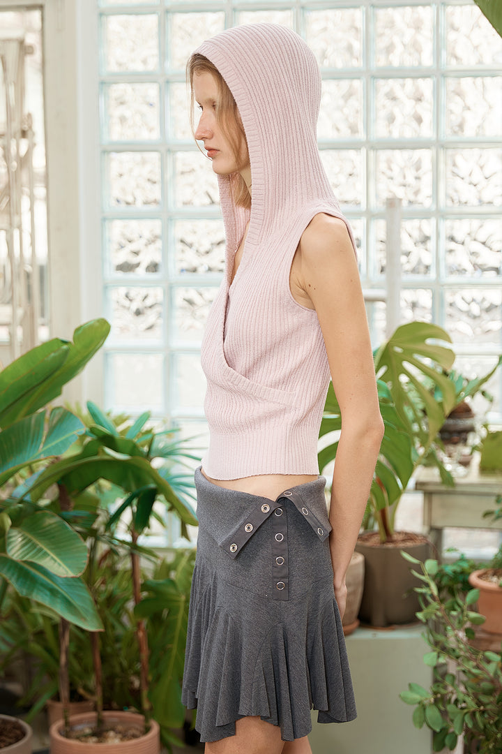 Matin Kim Wrap Sleeveless Knit Hoody in Light — Pink