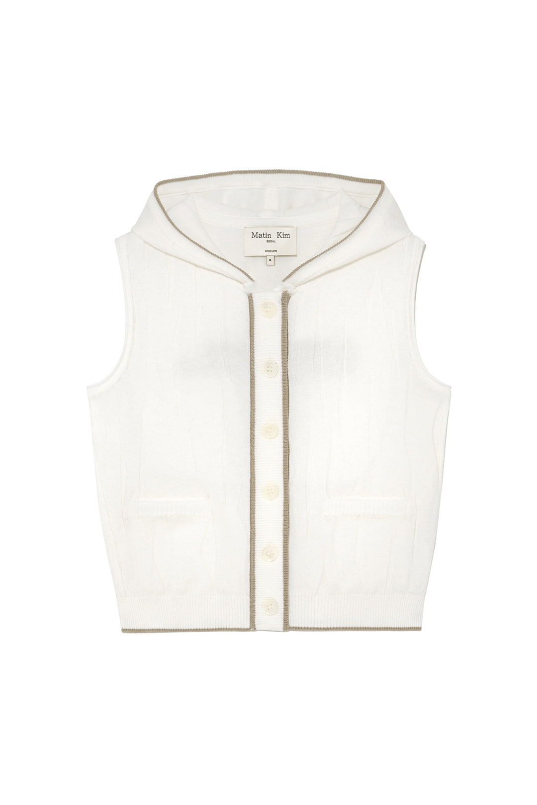 Matin Kim Wrinkle Hoody Button Knit Vest — Ivory