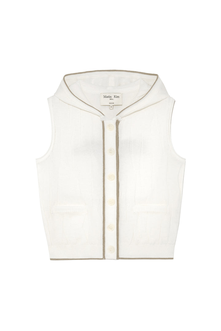 Matin Kim Wrinkle Hoody Button Knit Vest — Ivory