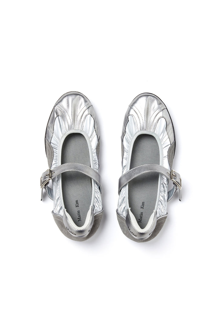 Matin Kim Shirring Point Round Mary Jane — Silver