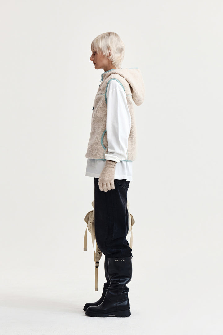 Matin Kim Fleece Hoody Vest — Ivory