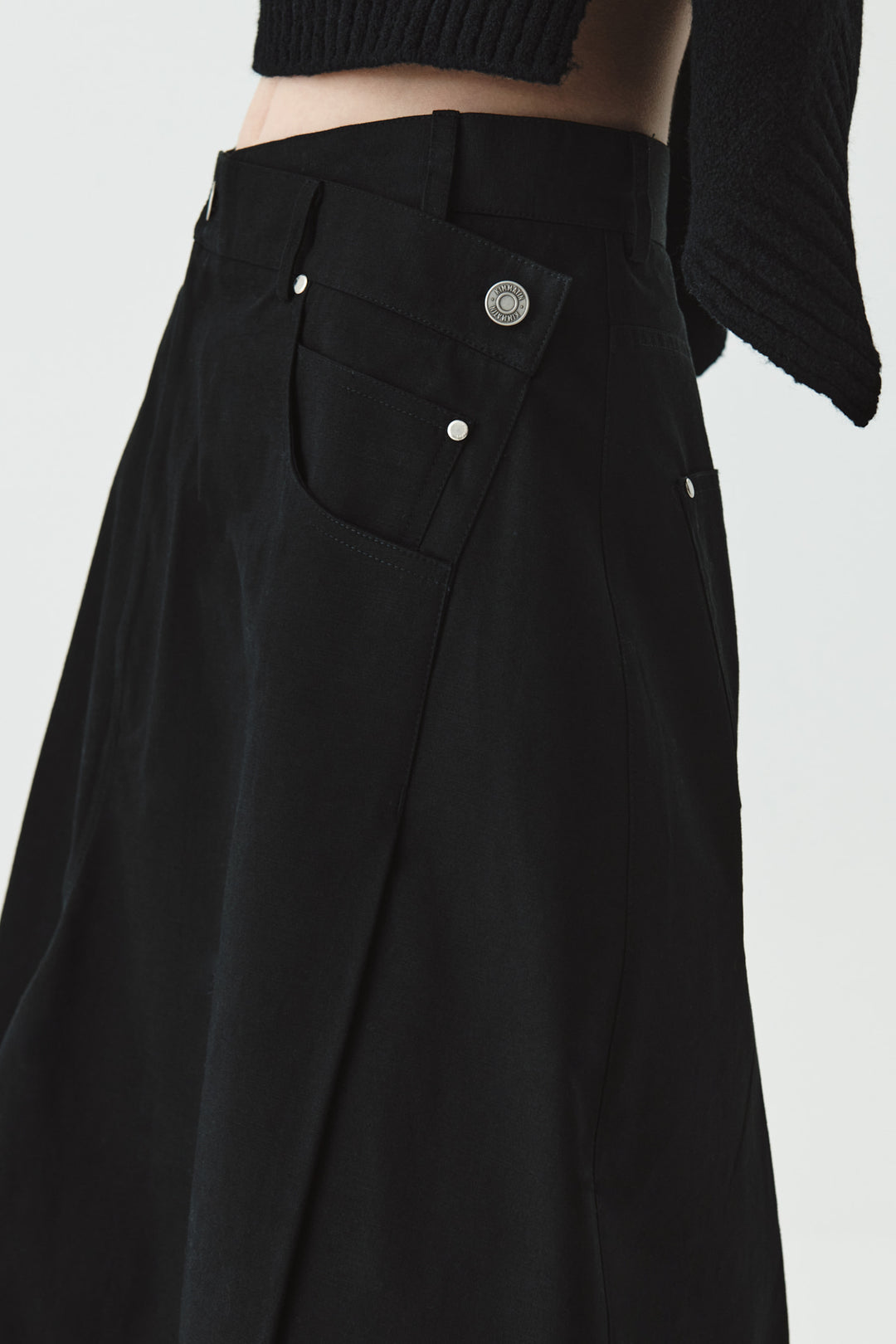 KIMMATIN Unbalance Cotton Flare Skirt — Black