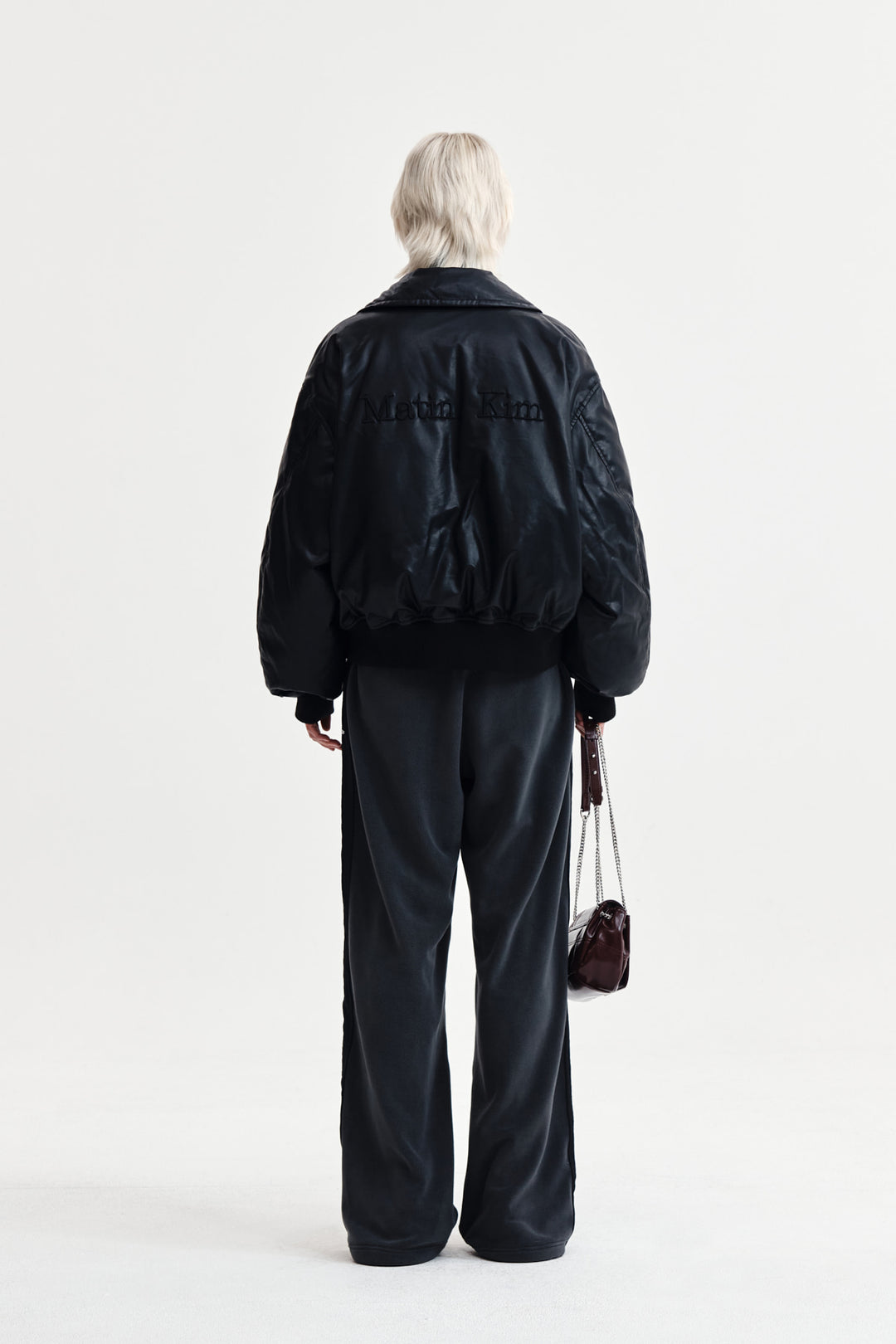 Matin Kim Faux Leather Down Jumper — Black