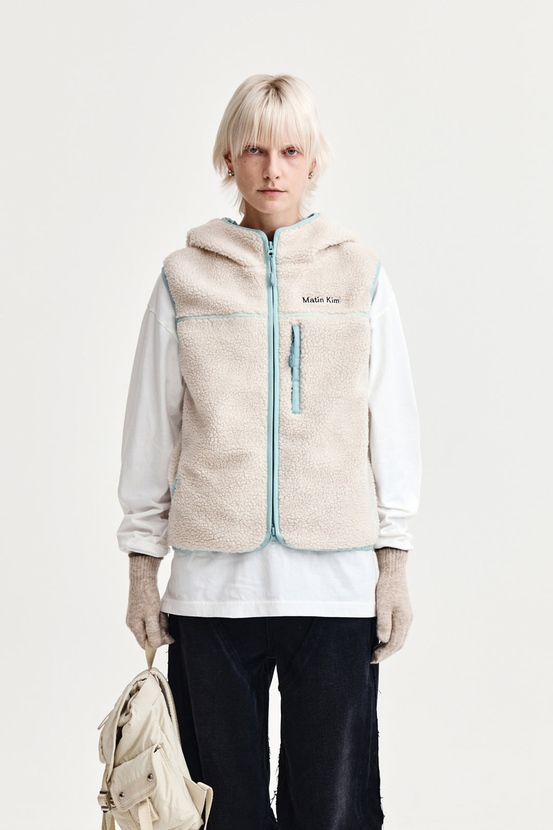 Matin Kim Fleece Hoody Vest — Ivory