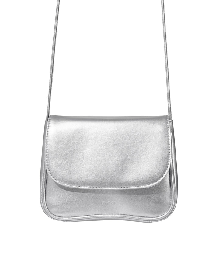 Stand Oil Cookie Bag — Glossy Shoulder Crossbody — Silver
