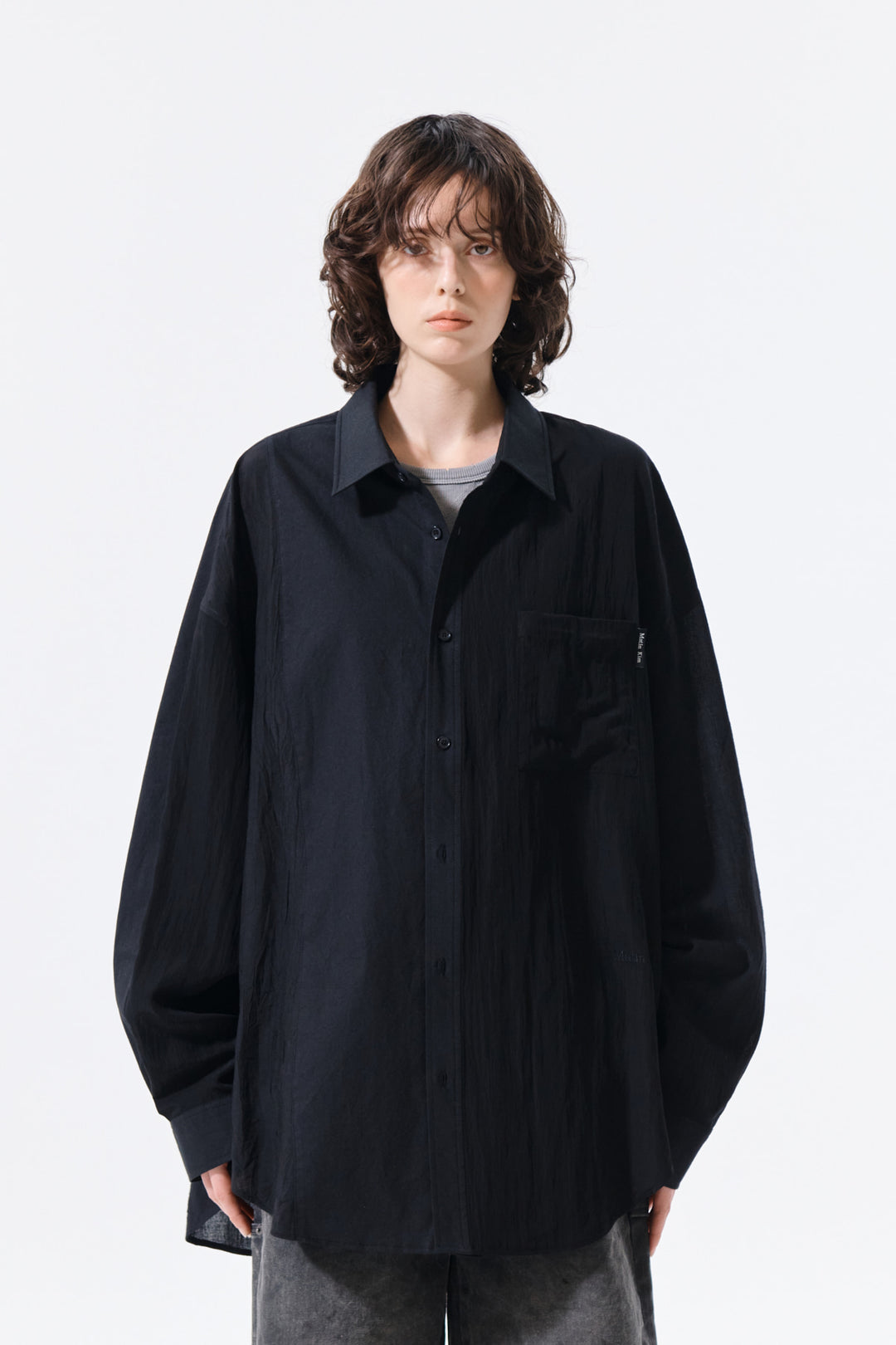 Matin Kim Mixed Panel Over Fit Shirt — Black
