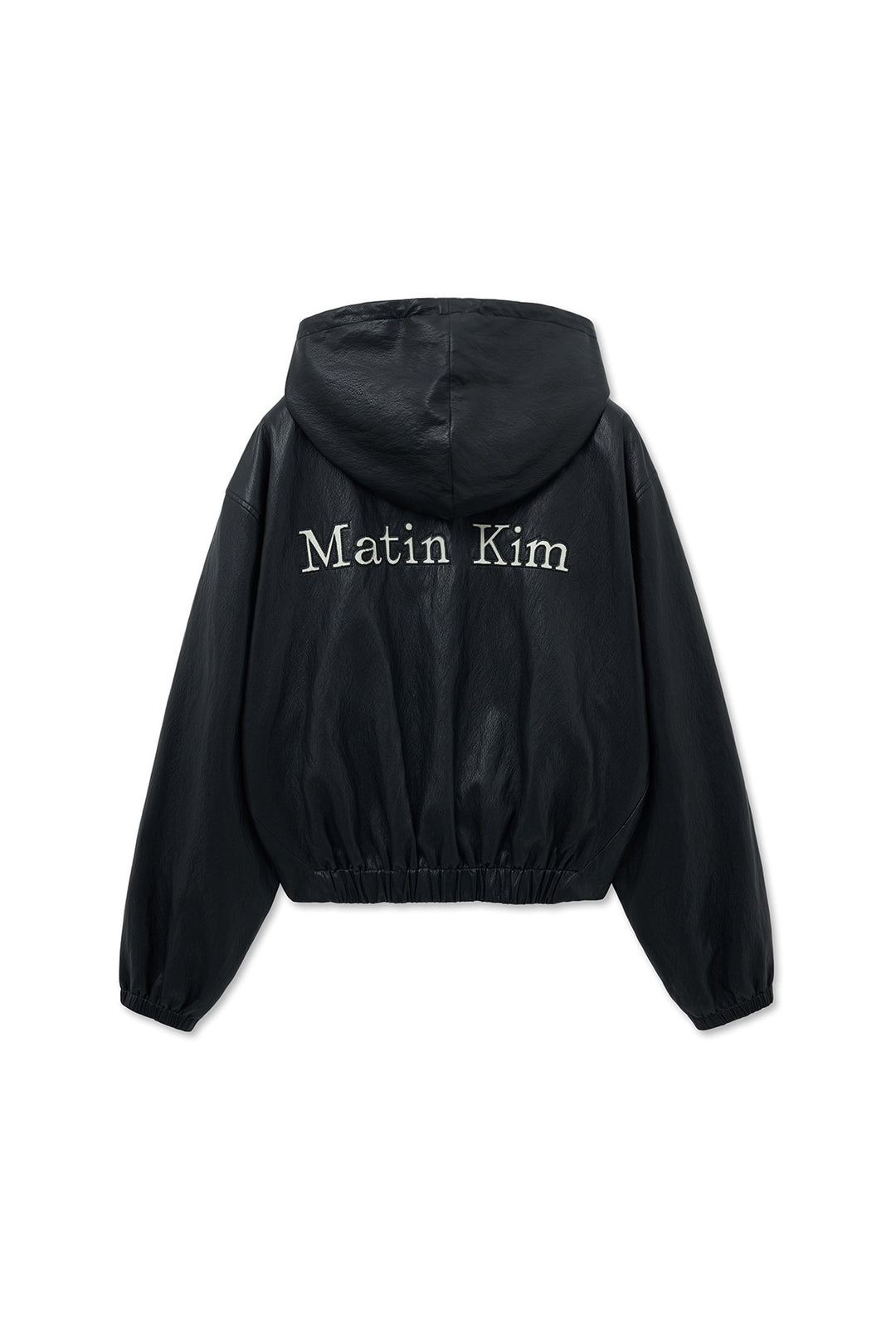 Matin Kim Faux Leather Hoody Crop Jumper — Black