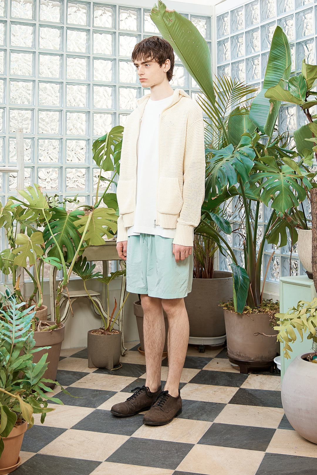 Matin Kim Two Tone Mesh Knit Hoody — Ivory