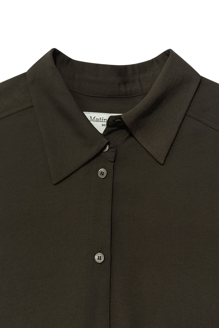 Matin Kim Unbalance Collar Half Shirt Khaki — Brown