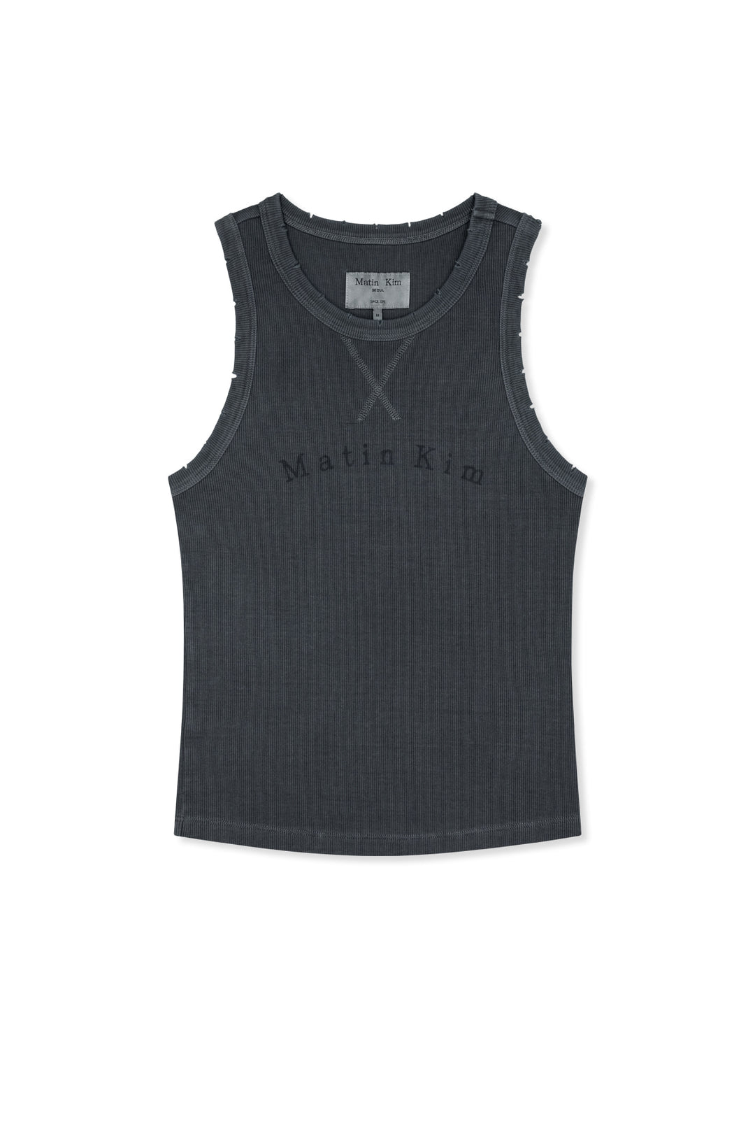 Matin Kim Distressed Sleeveless Logo Top — Charcoal