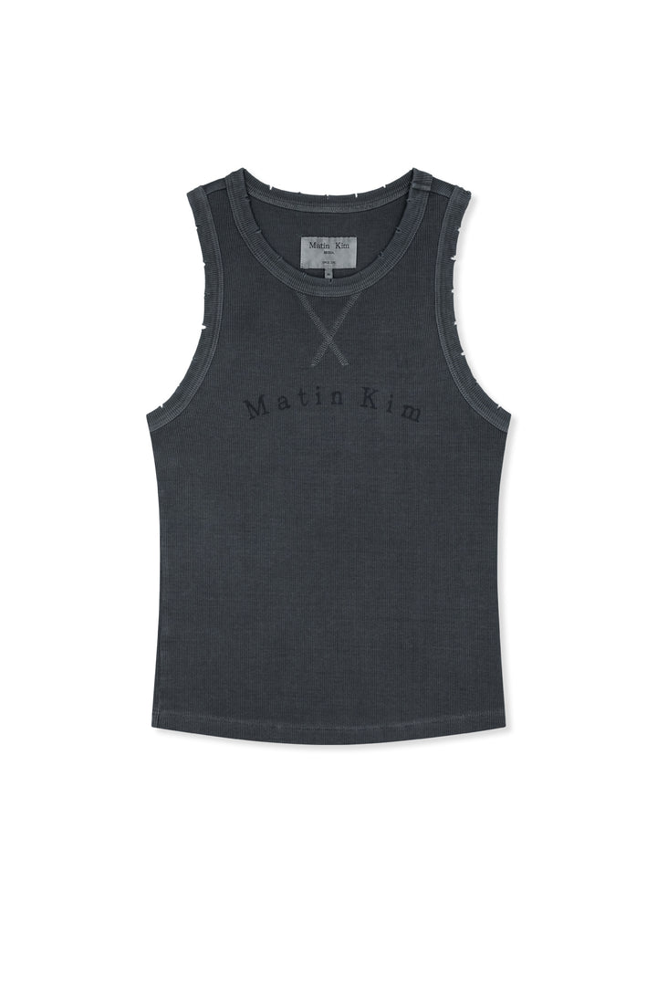 Matin Kim Distressed Sleeveless Logo Top — Charcoal