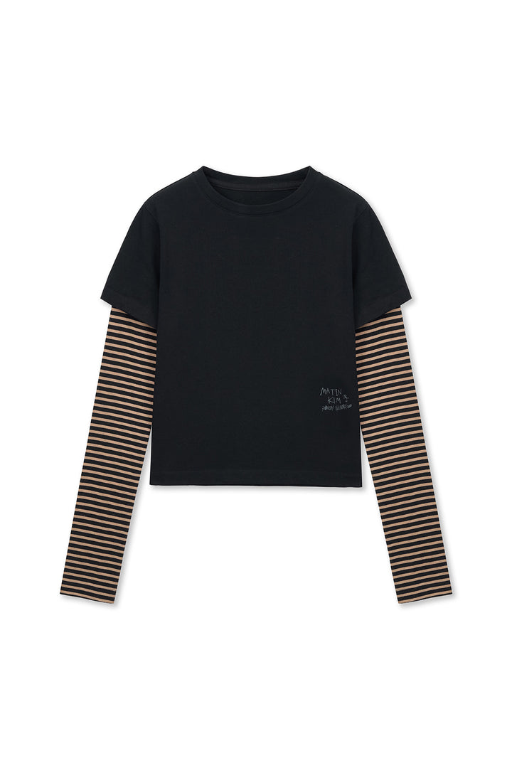 Matin Kim Graffiti Logo Stripe Layered Top — Black
