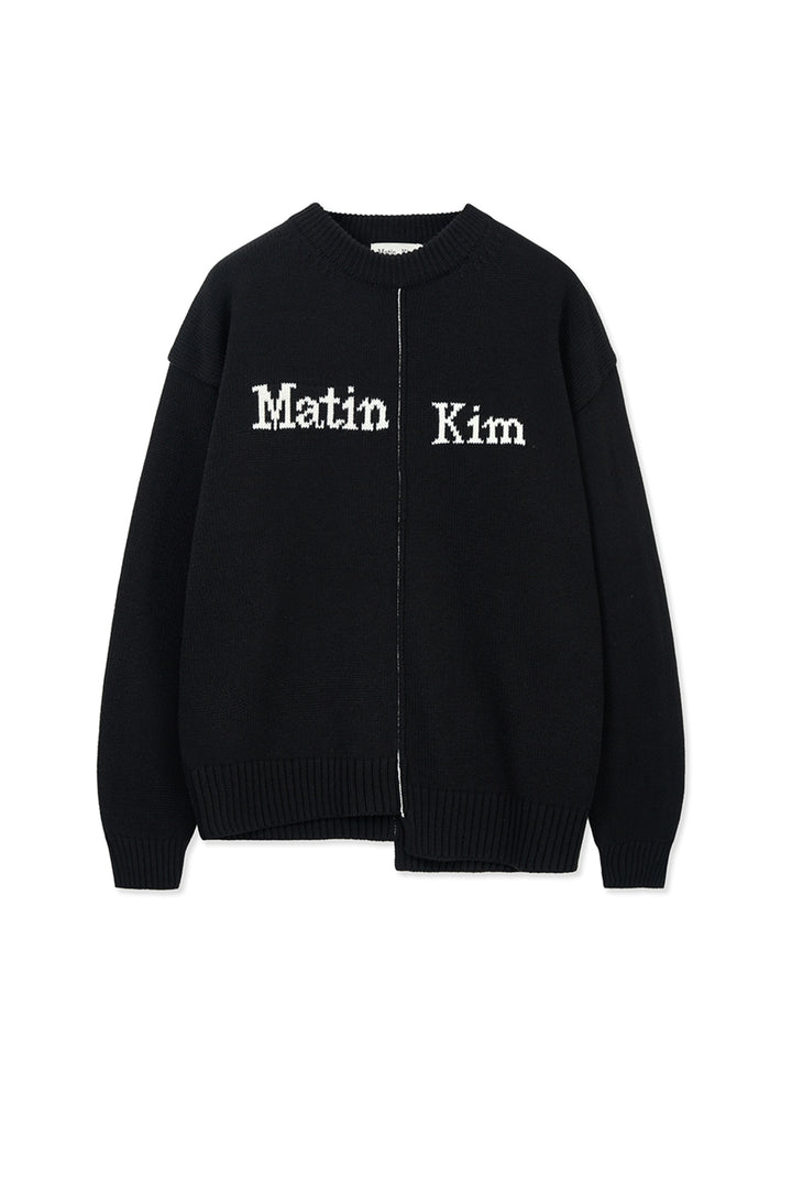 Matin Kim Asymmetric Logo Knit Pullover — Black