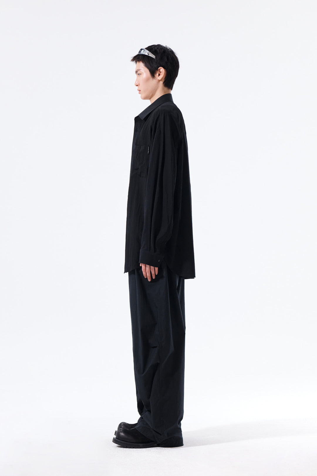 Matin Kim Mixed Panel Over Fit Shirt — Black