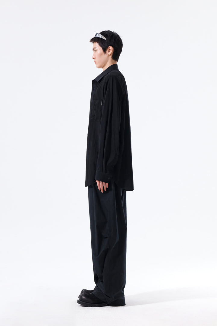 Matin Kim Mixed Panel Over Fit Shirt — Black