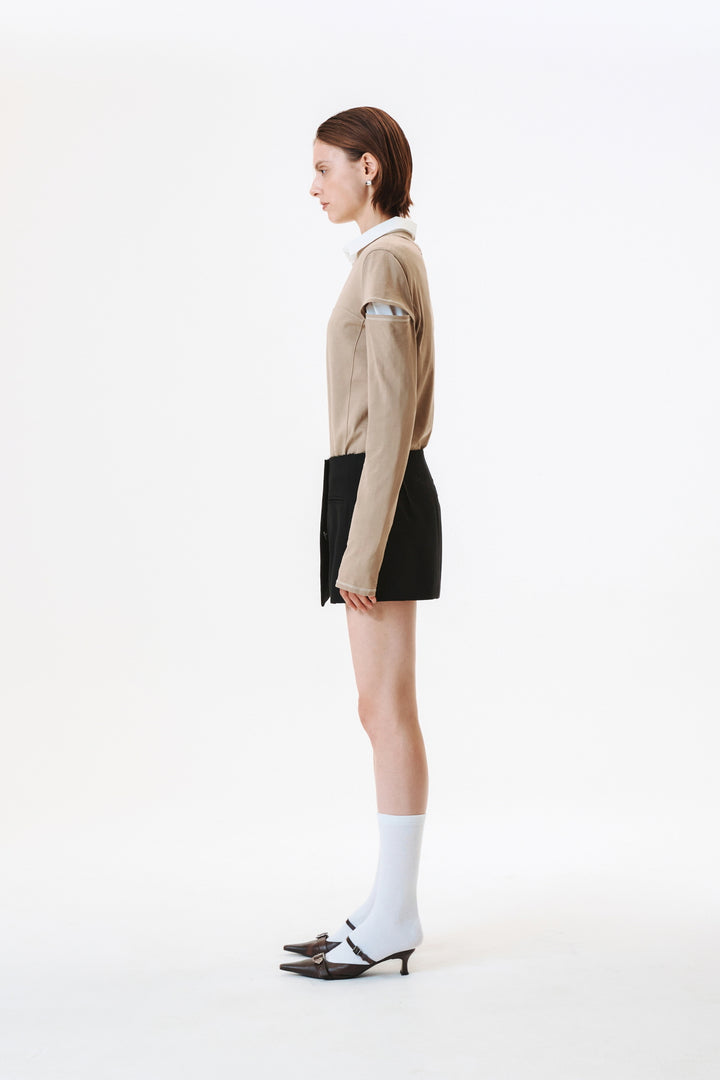 KIMMATIN Stitch Cut Out Long Sleeve Top — Beige